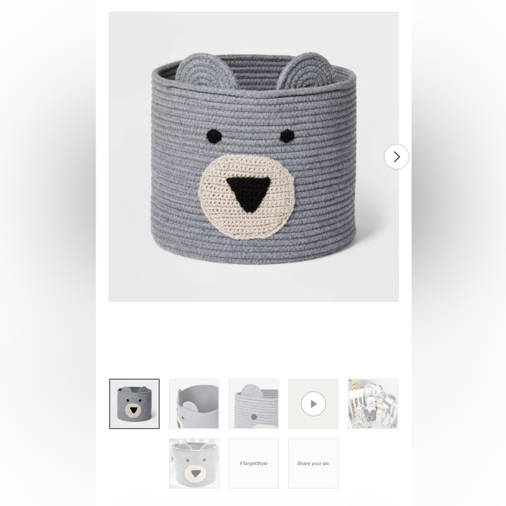 Brown Crochet Bear Rope Basket - Neutral Nursery Storage